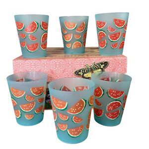 Watermelon Print Tumblers Set of 6 Plastic Reusable Cups 4.5 inch high
